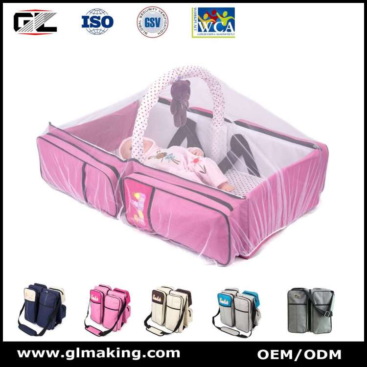 Portable Multifunctional Baby Pink Diaper Bag for Travel